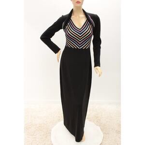 1970s Designer International Maxi Length Knit Dress sz 12/13 Tall Rainbow Stripe